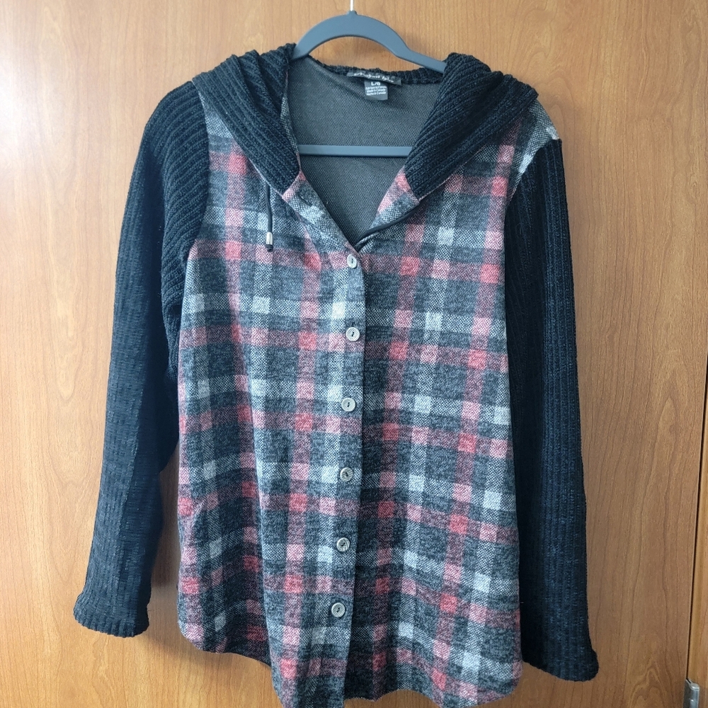 Michael Tyler Combo Fabric Button Up Long Sleeve Top Size Large